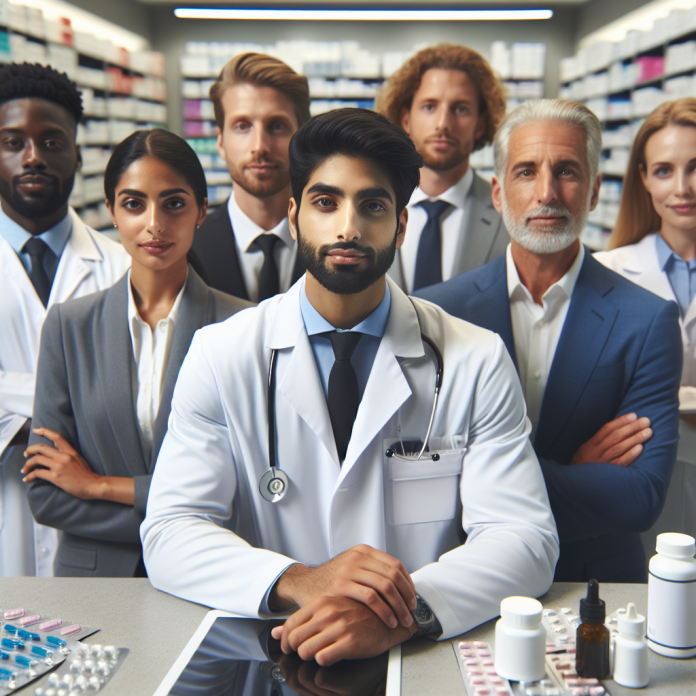 A group of pharma marketing executives reviewing trends and strategies for their next campaign.