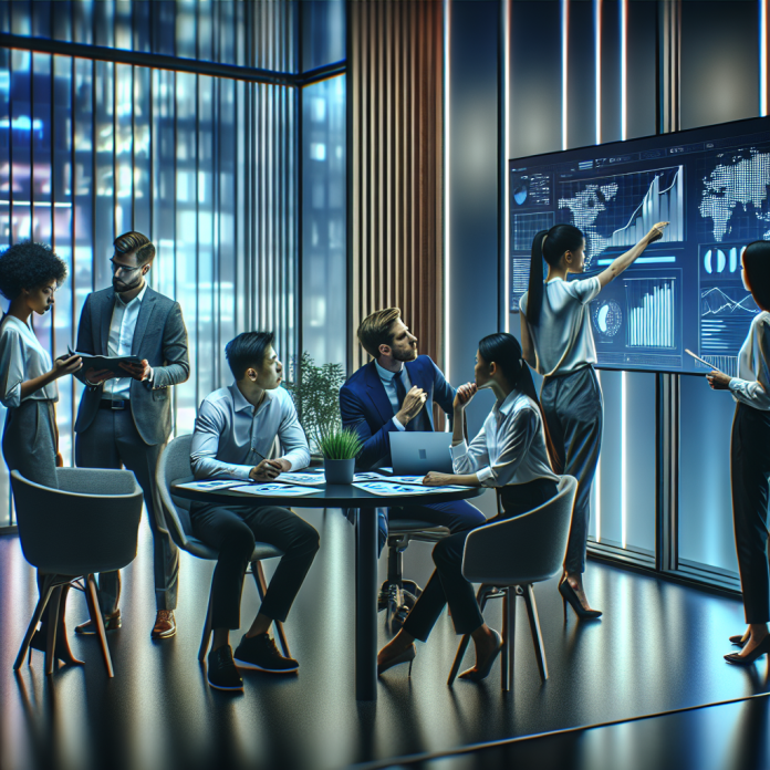 Marketing professionals discussing SEO strategies for pharma campaigns.