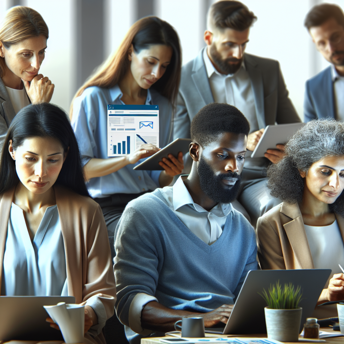 Pharma marketing team analyzing email campaign performance.