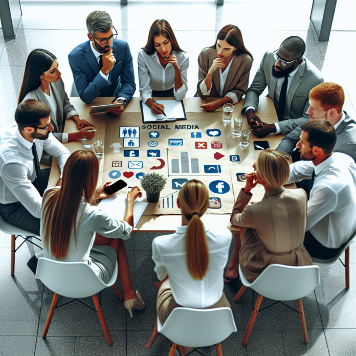 A professional reviewing social media strategies for pharma marketing.