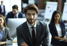Pharma Marketing Strategies That Work in 2025: Digital, Data, and Beyond Male pharma marketing executive analyzing digital healthcare data in a modern office.