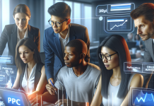 PPC Campaign Optimization for Pharma: Boosting ROI Pharma marketing executives reviewing PPC ad analytics on a digital dashboard.