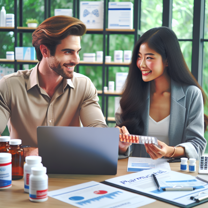 Group of pharmaceutical marketing professionals reviewing campaign performance on digital screens.