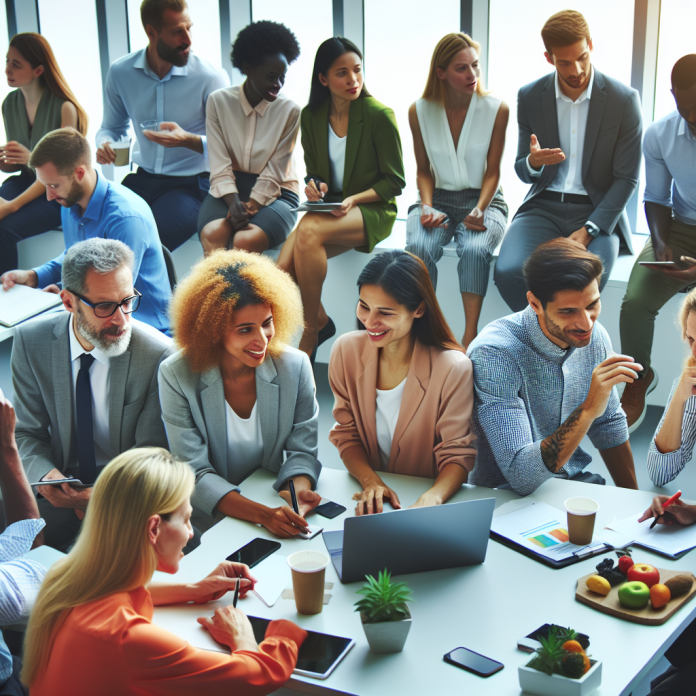 A pharma marketing executive reviewing a content marketing campaign strategy on a digital screen.