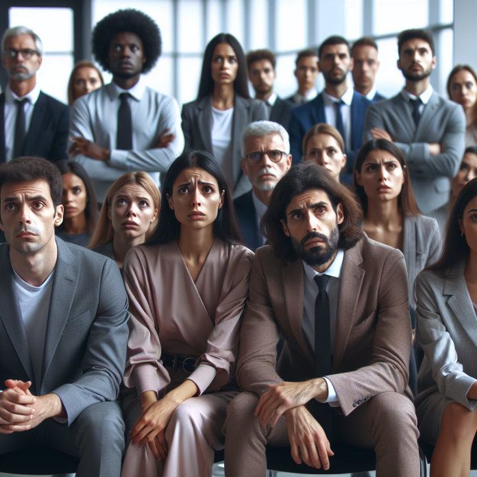 Concerned pharma marketing executives meeting in an office.