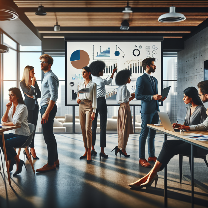 A team of pharma marketing professionals working together on a strategic campaign.