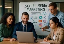 Pharma Focused Social Media Marketing Plans |Group of professionals planning a pharma social media marketing strategy in an office setting.