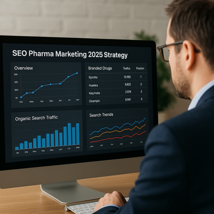 Marketing professional analyzing SEO performance for pharma brands