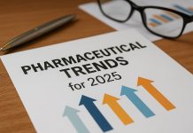 Must Watch Pharmaceutical Trends Pharma executive reviewing digital marketing campaign analytics.