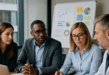Healthcare Brand Strategy: Building Trust in a Digital Age Pharma professionals collaborating on healthcare brand strategy in office