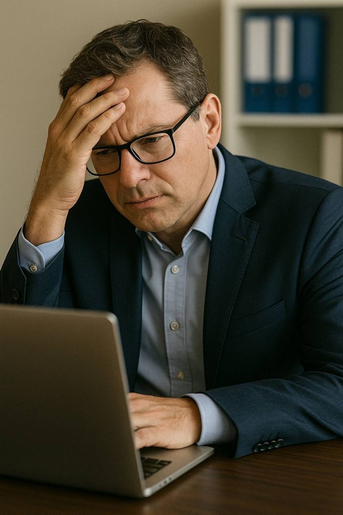 Pharma executive reviewing digital marketing campaign analytics.