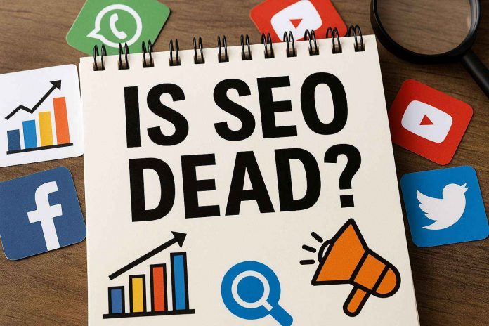 Marketer looking at AI search optimization metrics on a digital screen.