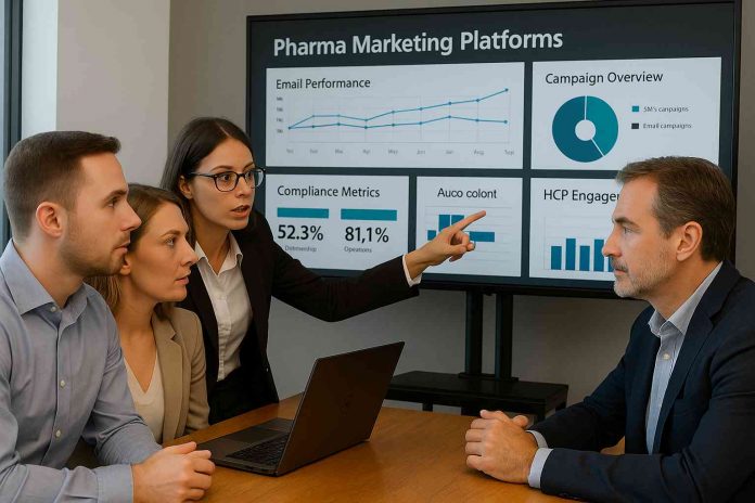 Pharma marketers analyzing email campaign platform data
