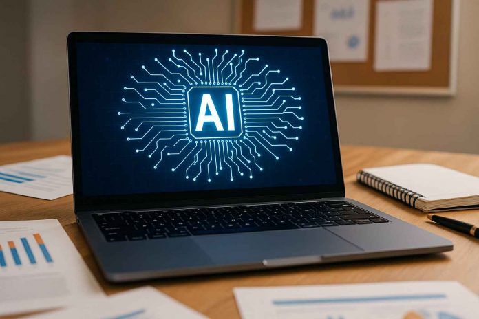 Pharma marketer reviewing AI-driven marketing strategy dashboard