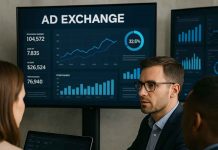 What is a Pharma Ad Exchange? Pharma marketers analyzing ad exchange dashboard on digital screens