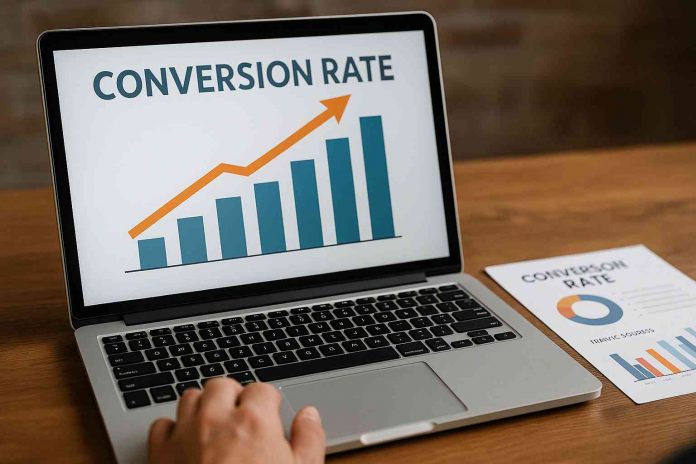 Pharma marketer reviewing digital metrics on a computer screen.