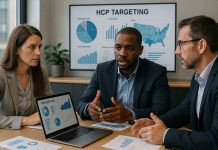 HCP Targeting in Pharma Marketing Team discussing healthcare provider targeting in pharma marketing.