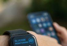 Rethinking Glucose Monitoring With AI and Nanomaterials Smartwatch with non-invasive glucose monitoring display on a person’s wrist