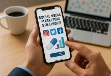 Social Media Marketing Strategies Working in Pharma Pharmaceutical marketers collaborating on a social media campaign plan.