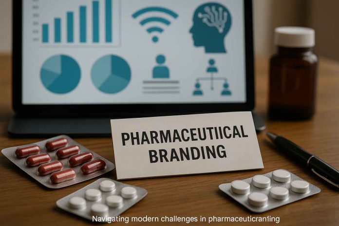 Illustration of modern pharmaceutical branding challenges and strategies