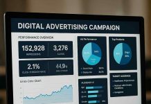 Advances in Digital Advertising Campaigns Digital dashboard with pharmaceutical ad metrics and targeting insights
