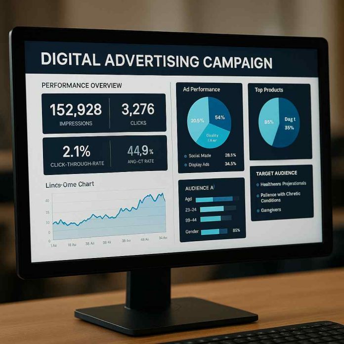 Digital dashboard with pharmaceutical ad metrics and targeting insights
