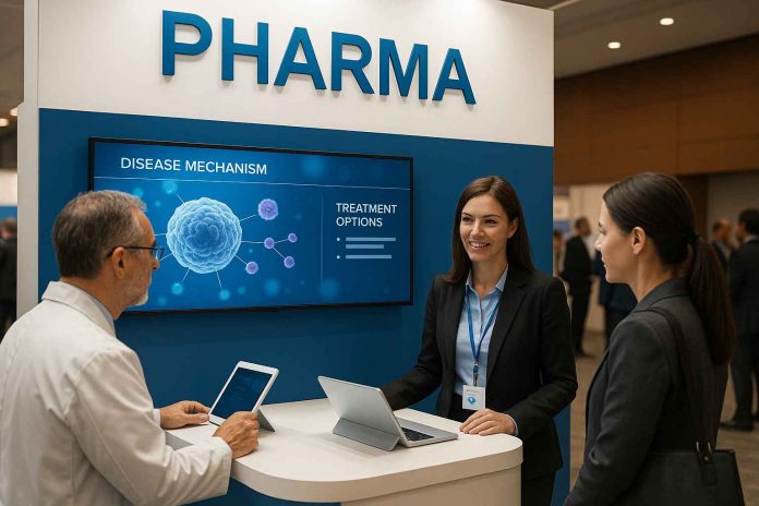 Pharma brand engaging with HCPs at a sponsored medical conference
