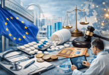 EU Pharma Reform and the Marketing Fallout: Adapting to a New Regulatory Playbook A symbolic image showing the European Union flag, pharmaceuticals, and regulatory symbols representing the EU pharma reform’s impact on drug marketing and access.