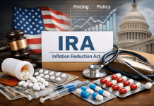 Pricing Politics and Pharma Messaging: Preparing Brands for the Post-IRA Landscape Prescription drugs, stethoscope, and Inflation Reduction Act document in front of the U.S. Capitol, representing the IRA’s impact on pharma pricing and marketing strategies.