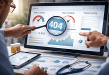 The Hidden UX Failures Sabotaging Pharma’s Best Campaigns Professionals analyzing a pharma website with UX issues like 404 errors, slow load times, and complex forms on a digital dashboard.