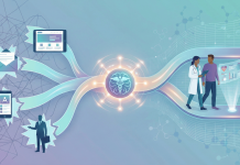 Why Unified Experience Design Beats Omnichannel in Pharma Marketing Illustration of multiple pharma communication channels merging into a seamless digital health experience with a doctor and patient viewing health data.
