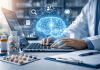 The Algorithmic Gatekeeper: How Pharma Marketers Can Stay Visible in AI-Filtered Channels Pharmaceutical professional using AI-driven tools to optimize healthcare content with digital brain interface and data analytics