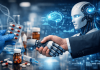 AI Partnerships Are Reshaping Pharma: What Marketers Need to Know About the New Power Dynamics Human and AI robot shaking hands in a pharmaceutical lab representing pharma AI partnerships and collaboration