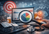 The Death of Last-Click: Rethinking Pharma Marketing Measurement Pharma marketing measurement concept with analytics dashboard, magnifying glass, prescription pills, and digital healthcare data visualization
