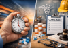 Speed vs Safety: How Pharma Marketers Can Compete in a Faster, More Scrutinized Market Split image showing a stopwatch symbolizing speed and a compliance checklist with medical tools representing safety in pharma marketing