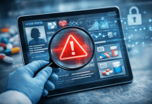 When Personalization Backfires: The Hidden Risks of Getting Too Specific in Healthcare Marketing Tablet showing patient data with a warning symbol highlighting risks of pharma personalization strategy in healthcare marketing