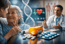 Emotional Storytelling in Pharma: Where to Draw the Line Doctor and patient interaction with medicine and DNA imagery representing emotional storytelling in pharmaceutical marketing