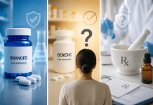 Compounded vs. Branded vs. Generic: The New Battle for Patient Understanding Patient comparing branded, generic, and compounded medications in a modern pharmaceutical setting representing healthcare decision-making and FDA oversight.