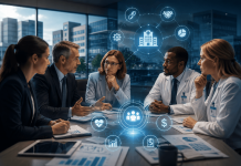 Beyond the Formulary: The New Pharma Buyer Isn’t the Physician Healthcare executives and physicians discussing population health strategy and pharmaceutical partnerships in a modern hospital boardroom.