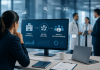 From “Target Accounts” to “Buying Motions”: The New Playbook for Healthcare ABM Healthcare marketing team analyzing buying signals and account-based marketing data inside a modern hospital strategy meeting