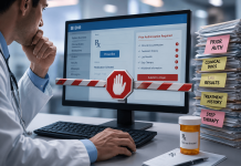 The Frictionless Script: Why “Covered” Drugs Still Fail at the Point of Prescription Doctor facing prior authorization barriers and prescribing friction inside an electronic health record system