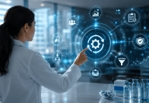 Why Pharma Marketing Is Starting to Look More Like an Operating System Than a Campaign Pharmaceutical marketing professional using AI-powered operational dashboards and digital workflow systems in a modern healthcare technology environment
