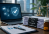 Press Releases Are Now Promotional: Why Pharma Comms Needs an MLR Mindset Pharmaceutical compliance office showing MLR review documents, regulatory communications, and digital compliance monitoring tools