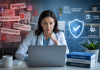Competing with Misinformation: How Pharma Marketers Can Win in a Fragmented Health Content Landscape Healthcare professional analyzing medical information on a laptop with contrast between misinformation and evidence-based content