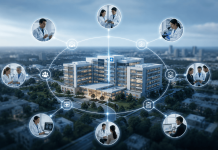 Why the Most Important Specialty Pharma Markets Aren’t Always the Biggest Ones Advanced healthcare network centered around a specialty treatment center, illustrating how Centers of Excellence influence regional patient referrals, provider collaboration, and specialty pharma market development.