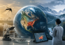 When Diseases Move North: The New Geography of Pharma Marketing Climate-driven disease spread visualized through predictive healthcare analytics, showing emerging infectious disease risk zones and pharmaceutical marketing intelligence.
