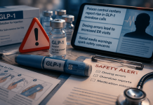The GLP-1 Safety Reckoning: Why Overdose Headlines Are Becoming a Marketing Problem GLP-1 injection pen, medication vial, and safety warning materials illustrating overdose concerns, dosing errors, and pharmaceutical risk communication challenges.