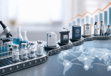 The Evidence Supply Chain: How Clinical Data Becomes Commercial Influence Pharmaceutical evidence supply chain showing clinical data moving from research and publications to medical guidelines, healthcare professionals, and commercial market influence.