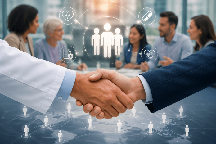 pharma-patient-advocacy-strategy Image Alt Text: Healthcare professionals, patient advocates, and pharmaceutical stakeholders collaborating to build trust through a patient-centered advocacy partnership strategy.