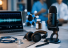 The Pharma Podcast Boom: Why Audio Is Becoming Healthcare’s Most Trusted Channel Professional healthcare podcast recording setup with microphone, headphones, and medical equipment representing pharma podcast marketing and HCP engagement.